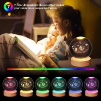 Luz Nocturna De Navidad 3D Cristal Con Base De Madera Siete Colores LED Regalo Para Niños Y Niñas 6cm Iluminación De Decoración - details 3