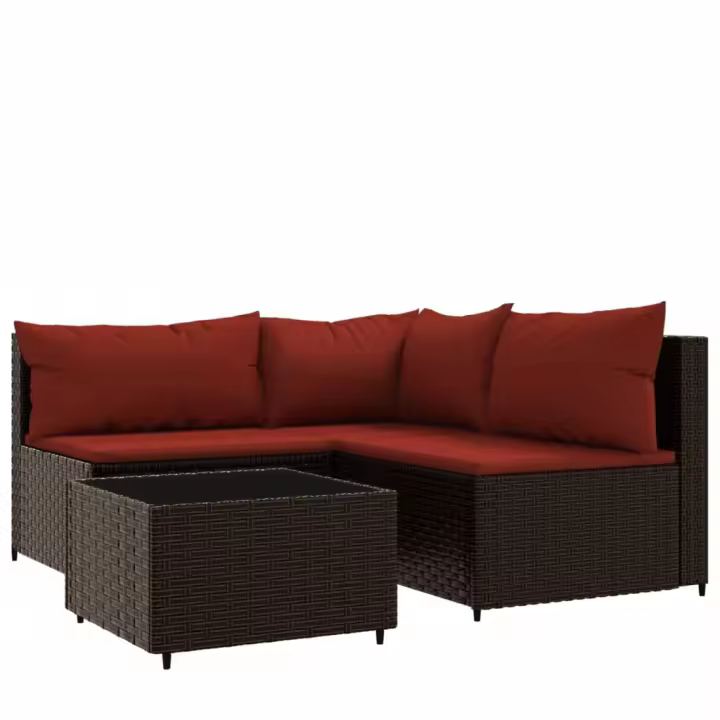 vidaXL Set muebles de jardín 4 piezas y cojines ratán sintético marrón - 1