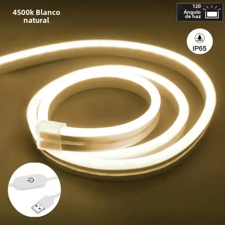 Tira De Luz LED Neón Con Sensor Táctil 5V USB Dimmable Impermeable Fácil De Instalar Para Decoración DIY De La Habitación Flexible Tape Silicone - 1