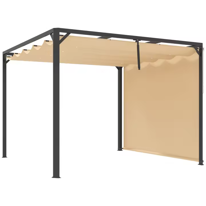 Outsunny Pérgola con Techo Retráctil Pérgola de Aluminio 3x3 m Cenador con Cortina Enrollable Protección UV30+ Pabellón para Jardín Patio Terraza Exterior Caqui - 1