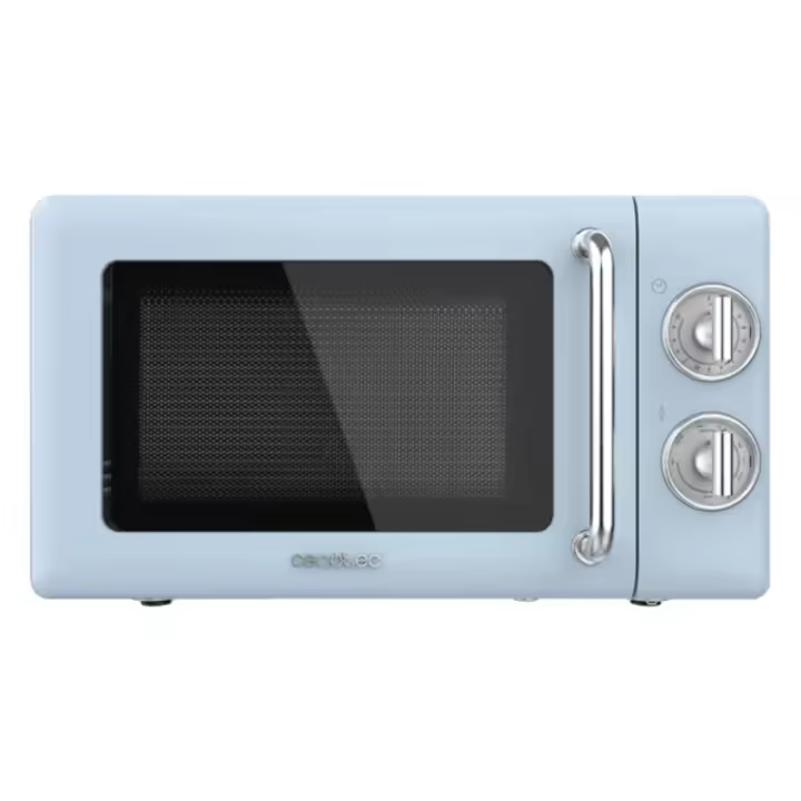 Cecotec ProClean 3110 Retro countertop microwave with grill, 20L capacity, 700W power, and rotary knob control in blue color for efficient cooking and easy clean interior. - 1