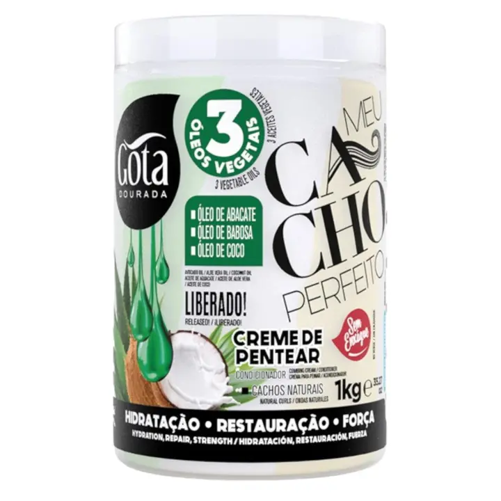 Gota Dourada Rizos Perfectos - Crema de Peinar 3 Aceites Vegetales 1kg CURLY - 1