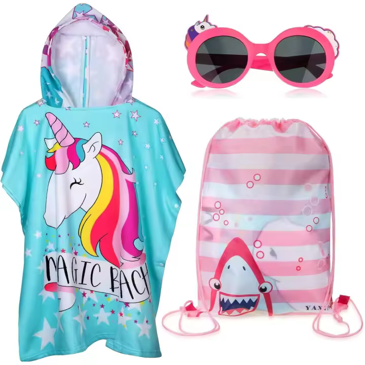 Toalla Infantil con Capucha Poncho de Baño, de playa, de piscina para Niñas Niños Toalla de Playa Super Suave Absorbente Secado Rapido Toalla (Poni). Gafas de sol de Regalo!!! - 1