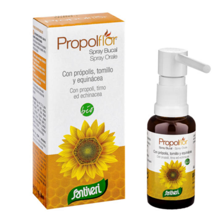 Santiveri Propolflor Spray Bucal Bio 30 ml - Própolis y Extractos de Plantas para Bienestar de la Garganta - Spray bucal BIO para el bienestar de la garganta con própolis, tomillo y equinácea.