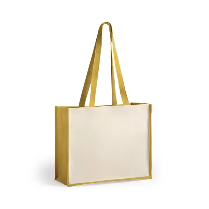 Bolsa de Yute y Algodón Color Amarillo - Ideal para Tus Compras - 1