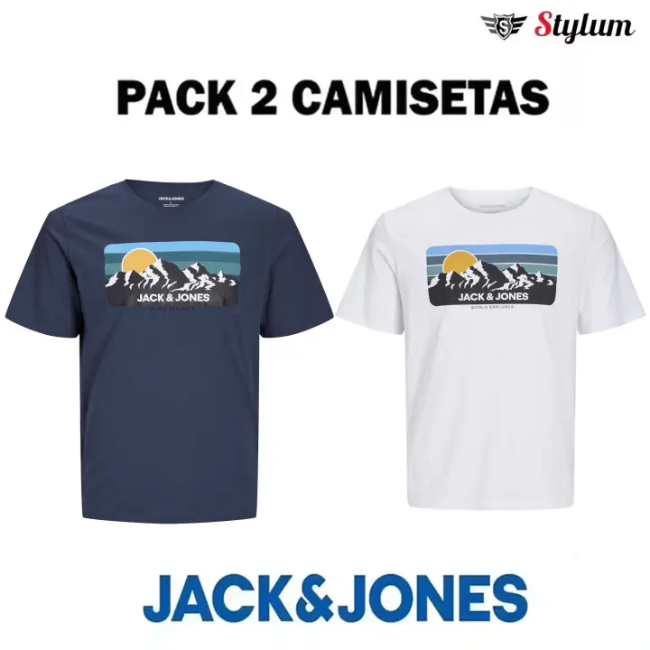 Jack & Jones Hombre Pack 2 Camisetas de Algodón Mod JJPEAK logo estampado Moda Casual Informal REF 258129 - 1