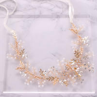 AiliBride Diadema De Boda De Perlas Y Cristales Dorados Accesorio De Cabello Para Novia Tiara De Moda Hecho a Mano Para Mujeres - details 2