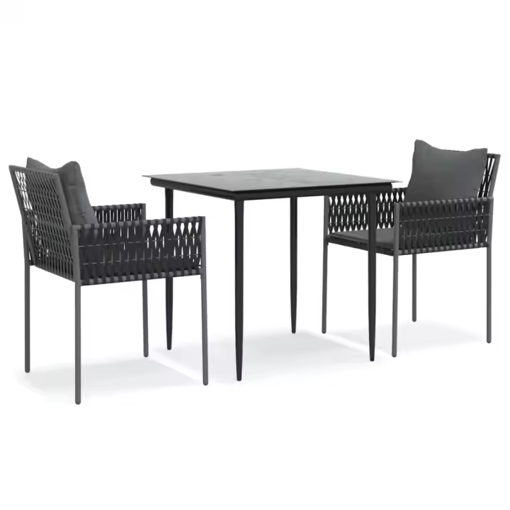 vidaXL Juego comedor jardín 3 piezas y cojines ratán sintético y acero - 1