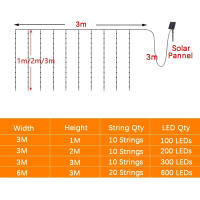 Cortina Solar LED De 6x3M Para Ventana Impermeable Con 8 Modos De Iluminación Decoración De Festival Y Navidad Instalación Manual Fuente De Energía Solar - details 4