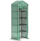 Invernadero de jardín de polietileno de Outsunny con 5 estantes, invernadero para balcón, lona reforzada de 135 g/m², estructura de acero, puerta enrollable con cremallera, para verduras, plantas y flores, 69 x 49 x 193 cm, verde - 1
