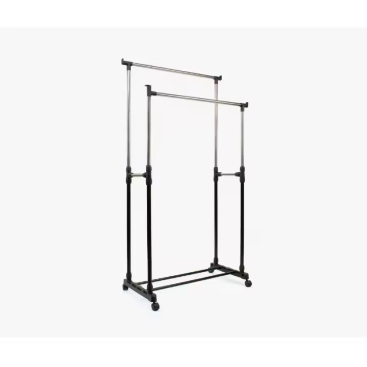 Perchero de Pie con Ruedas, Acero Inoxidable, DOBLE 80x43x90 a 160 cm, Perchero de Ropa Burro, Estructura Metalica Extensible, Organizador de Perchas y Ropa - 1