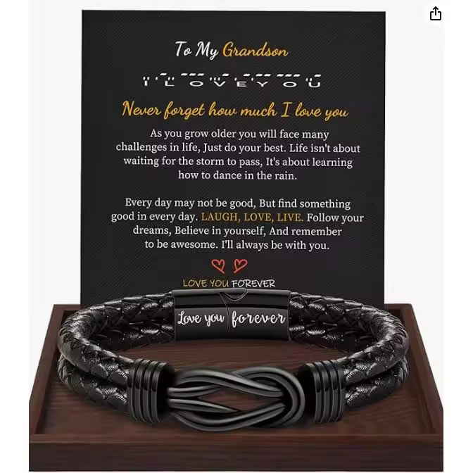 Pulsera ajustable de cuero y Maple inoxidable con símbolo de Infinito, Cierres magnético, pulsera de Cordón de cuero Negro de Maple inoxidable Grabado - 1