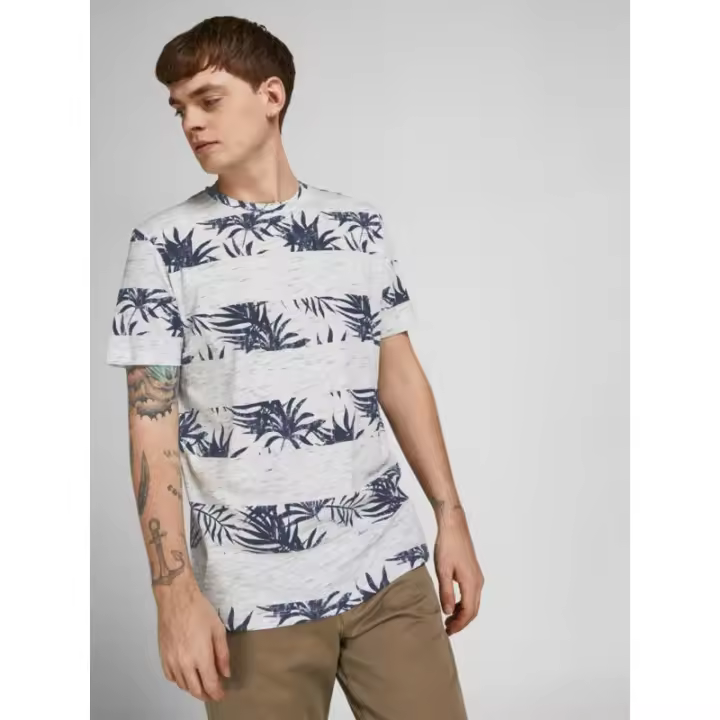 Jack & Jones mod. 12205780 Camiseta m/c con rayas & hojas palmeras - 1