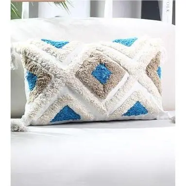 REINO MANSIDI SL - Pack de 2 -Relleno incluido 30x50 y 45x45 Funda de cojin con Relleno incuido . Tela algoldon, sueve y comodo Color Azul/Beige - 1