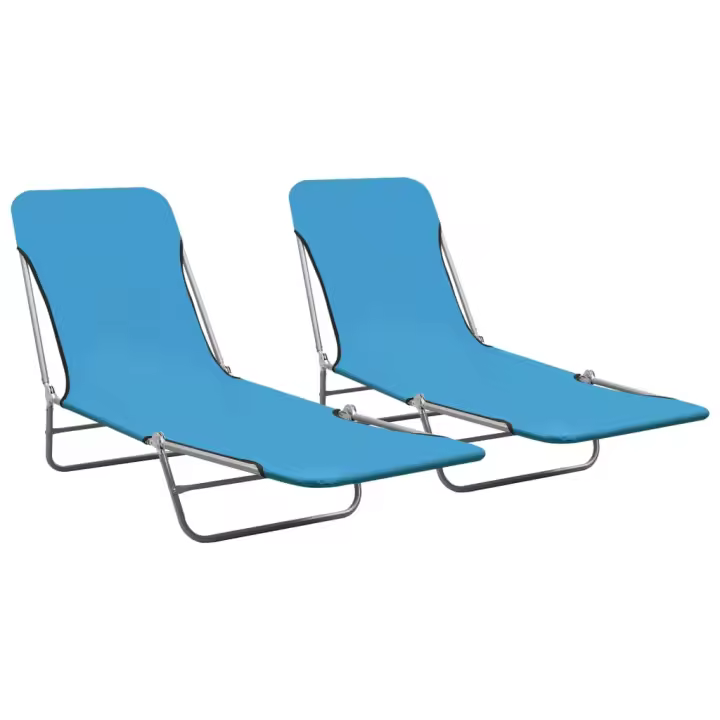vidaXL Tumbonas plegables 2 unidades acero y tela azul - 1