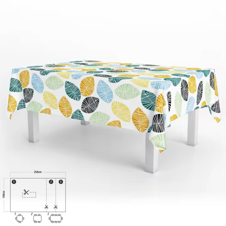 Mantel hule rectangular hojas colores impermeable antimanchas pvc 140x250 cm.  recortable uso interior y exterior - 1