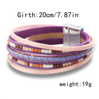 Pulsera Bohemia Vintage De Cuero Genuino Para Mujeres Y Hombres Hecha a Mano Con Cierre Magnético Ancho Joyería De Moda - details 7
