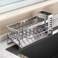 Estante De Organizador Para Fregadero En Acero Inoxidable Racks Para Esponja Y Paño De Limpieza Multifuncional Almacenamiento De Herramientas - details 2