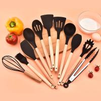Set De Utensilios De Cocina Ecológicos De Silicona 12PCS Incluye Espátulas Cuchara Batidor Con Mango De Madera No-Artritis Para Cocina - details 1