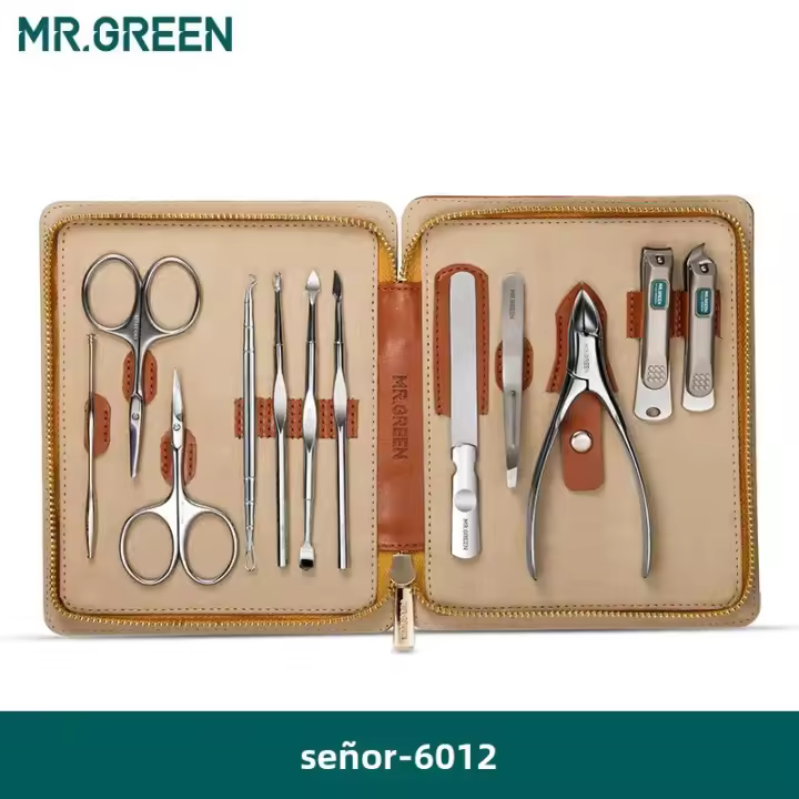 Kit De Manicura Y Pedicura Profesional MR.GREEN 12 En 1 Con Estuche Portátil De Cuero Regalo Ideal Herramientas De Acero Inoxidable - 1
