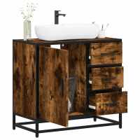vidaXL Mueble de baño para lavabo 65x33x60 cm en color Roble ahumado/Marrón roble/Roble Sonoma y más | almacenamiento funcional diseño moderno para baño dormitorio sala - details 0