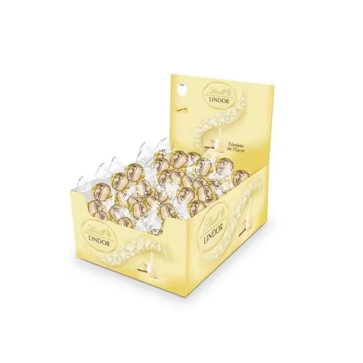 Lindt Lindor a Granel - Cajas de 500g o 2 Kg - Lindor white, Lindor Negro, Leche, Pistacho, Avellana, Caramelo...Bombones esféricos de chocolate blanco con un exterior ligeramente crujiente y un relleno cremoso. Cada unidad va envuelta individualmente. - 1