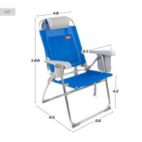Aktive - Silla de playa plegable con respaldo reclinable 8 posiciones, 48x65x100 cm, de aluminio y textileno, con mochila, cojín, posavasos, bolsa rejilla, bolsillo lateral y antivuelco, máx. 110 kg, sillas de playa, sillas plegables, accesorios verano - details 3