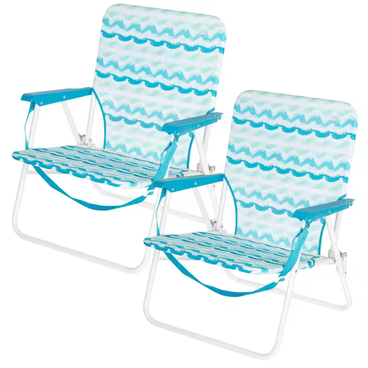 Aktive - Pack 2 sillas plegables de camping, asiento bajo, 50x51x67 cm, de acero y malla transpirable, con posavasos, reposabrazos acolchados y funda de transporte - 1