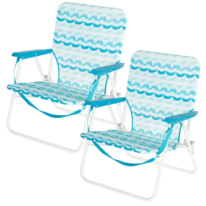 Aktive - Pack 2 sillas plegables de camping, asiento bajo, 50x51x67 cm, de acero y malla transpirable, con posavasos, reposabrazos acolchados y funda de transporte - 1