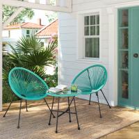 Conjunto de muebles de jardín de 3 piezas, sillas acapulco y mesa con tapa de cristal, asientos de exterior e interior, en negro - details 17