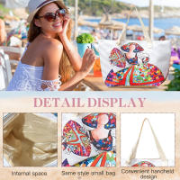 Bolso de playa plegable grande con cremallera con diseño de La Menina Bolso de hombro ligero y duradero con monedero incluido, ideal para compras, camping y viajes, diseño de hojas tropicales impreso, múltiples colores disponibles - details 3