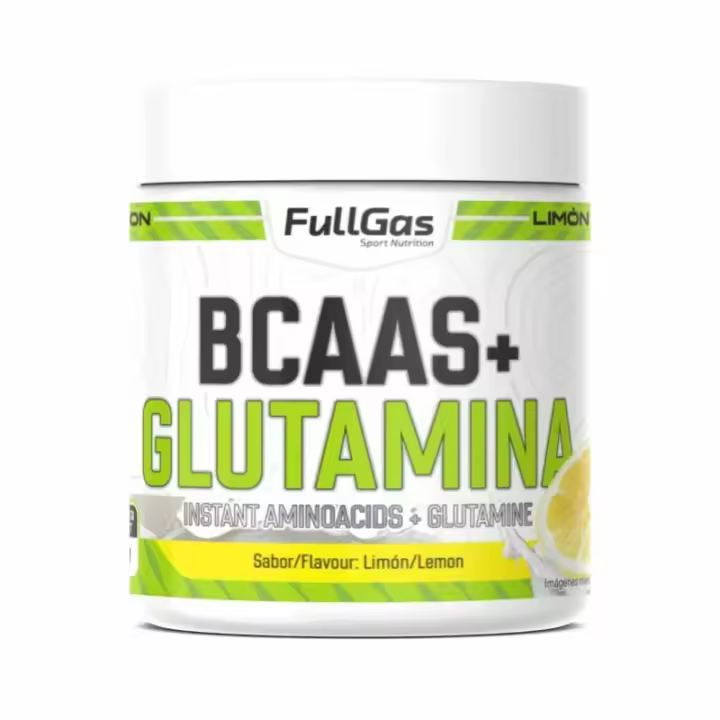 FULLGAS - BCAAS + GLUTAMINA Limón 500g - tres aminoácidos más importantes para la contrucción de masa muscular, llamados también aminoácidos ramificados - 1