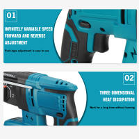 Drillpro-taladro rotativo eléctrico inalámbrico, martillo de impacto recargable de 27mm, 18V, 4 Funciones, para batería Makita de 18V - details 19