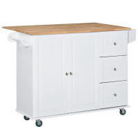 HOMCOM Carro de Cocina con Ruedas Carrito de Servicio con Encimera Extendida 3 Cajones 1 Armario con Estante Ajustable Interior Barra de Colgar y Especiero 128,8x75,5x92,5 cm Blanco - details 0