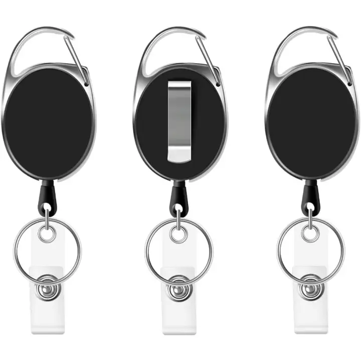 3 piezas Heavy Duty Reel Clips Retráctil Lanyard Badge carretes lavero para sconter un titular de tarjeta de Identificación, tarjeta de Paso insignia, Llaves o teléfono móvil Celular - 1