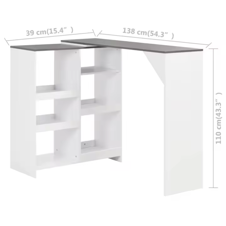 vidaXL Mesa de bar con estantería móvil blanca 138x39x110 cm - 1