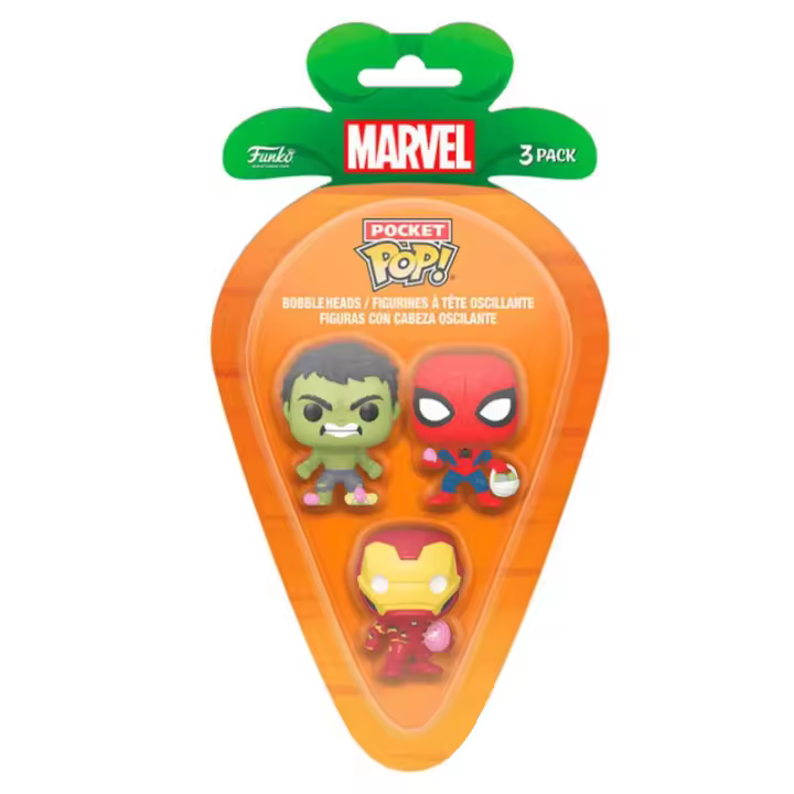 Blister 3 figuras Carrot Pocket POP Marvel Spiderman Hulk Iron Man - 1