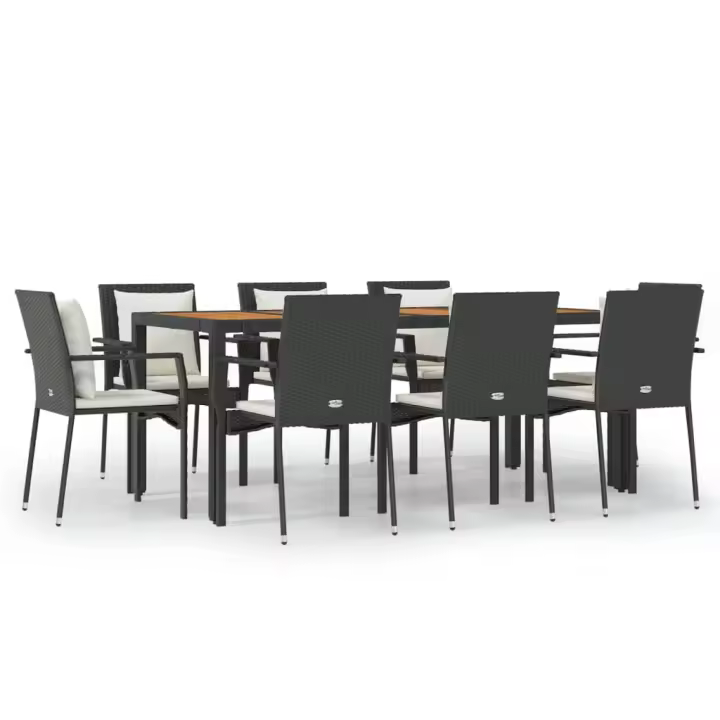 vidaXL Set de comedor de jardín 9 pzas y cojines ratán sintético negro - 1