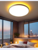 Lámpara techo ultraplana LED dorada, ideal para dormitorios y despachos. Con iluminación trasera ámbar, sirve como lámpara de noche. - details 2