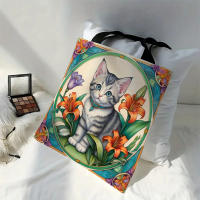 Bolso De Hombro Para Mujer Durable De Lino Con Estampado De Flores Y Gatos Bolso De Compras Y Playa Casual Unisex - details 2