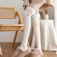 Calcetines Altos Invierno Cálidos Para Mujer Polo Ternos Gruesos Rayados Largo De Pierna Suave De Lana Y Poliéster Color Sólido - details 4