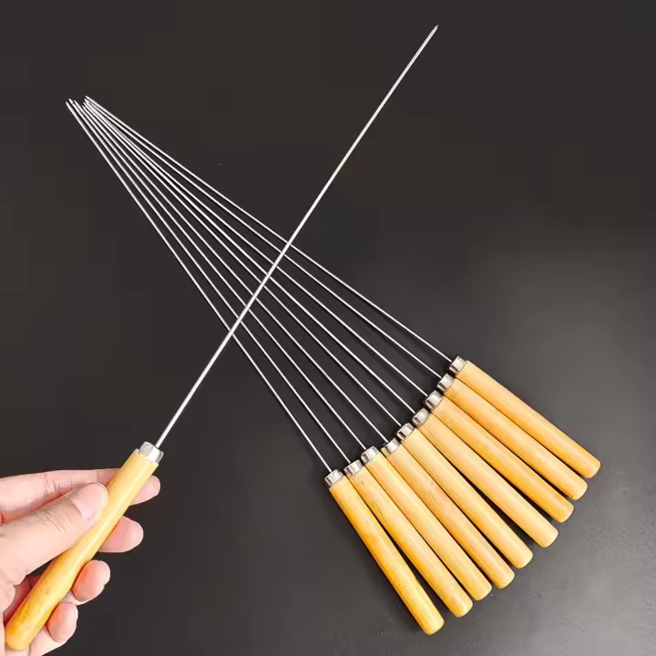 10Pcs Brochetas De Barbacoa De Acero Inoxidable Reutilizables Para Camping Y Picnics Utensilios De BBQ Accesorios De Cocina - 1