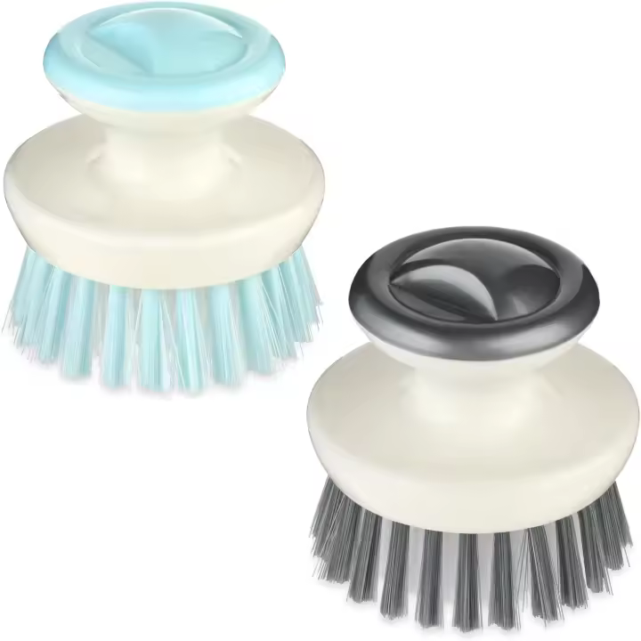 Paquete de 2 cepillos para platos, cepillo para fregar con mango ergonómico, cepillo redondo para lavar platos, cepillo de limpieza, estropajo de cocina para limpieza (gris, azul) - 1
