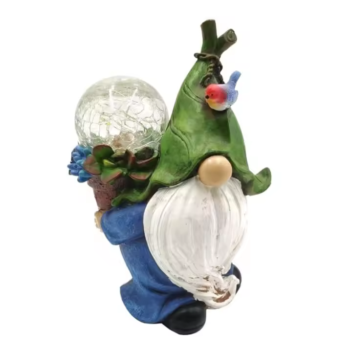 Figurín para Jardín, Pintado a Mano Adornos de Jardín Exterior Impermeable Gnomos de Jardín Divertidos Figuras de Resina con Luz Solar para Patio Césped Jardín - 1