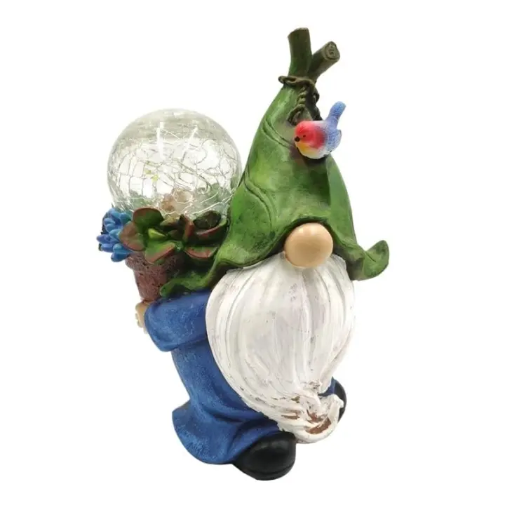 Figurín para Jardín, Pintado a Mano Adornos de Jardín Exterior Impermeable Gnomos de Jardín Divertidos Figuras de Resina con Luz Solar para Patio Césped Jardín - 1