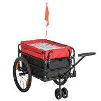 HOMCOM 2 en 1 Remolque de Bicicleta para Carga 40 kg Carro de Mano con Bandera Mango de Empuje Desmontable Marco de Acero y Reflectores 130x64x103 cm Negro y Rojo - details 0