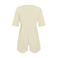 Monos De Verano Casuales Para Mujer Con Hombros Descubiertos Y Mangas Cortas Ruched Estilo Romper De Piernas Largas Con Bolsillos De Poliéster - details 42
