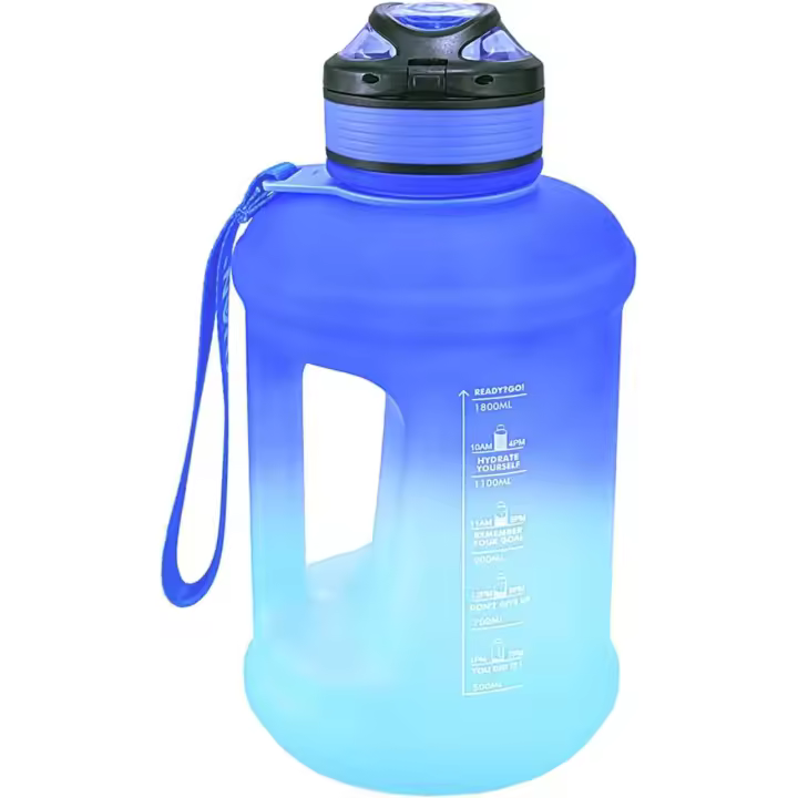 Botella de Agua Deportiva, 1.8L/63 OZ, a Prueba de Fugas, sin BPA, con Marcador de Tiempo, Reutilizable para Atletismo, Ciclismo, Gimnasio, Oficina, Viajes al Aire Libre (Degradado_Azul) - 1