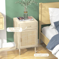 HOMCOM Juego de 2 Mesitas de Noche Mesillas de Noche Mesitas Auxiliares con Cajón de Ratán y Estante Ajustable para Dormitorio Salón 40x40x68,5 cm Roble - details 1