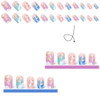 Kit De Uñas Postizas Con Diseño Geométrico Y Estampado De Océano Azul 24 Piezas Uñas Falsas Cortas De ABS Para Arte De Uñas - details 73